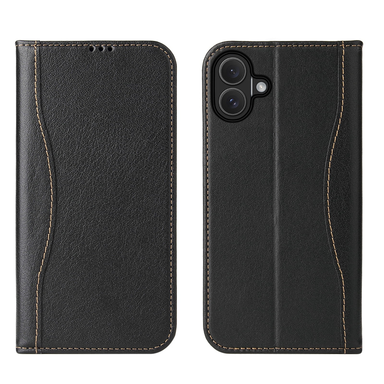 TECH CIRCLE for iPhone 17 Classic Wallet Case, Genuine Leather Magnetic Closure Book Folding Flip Leather Case with Card Holder Kickstand TPU Shockproof Protective Phone Cover,Black