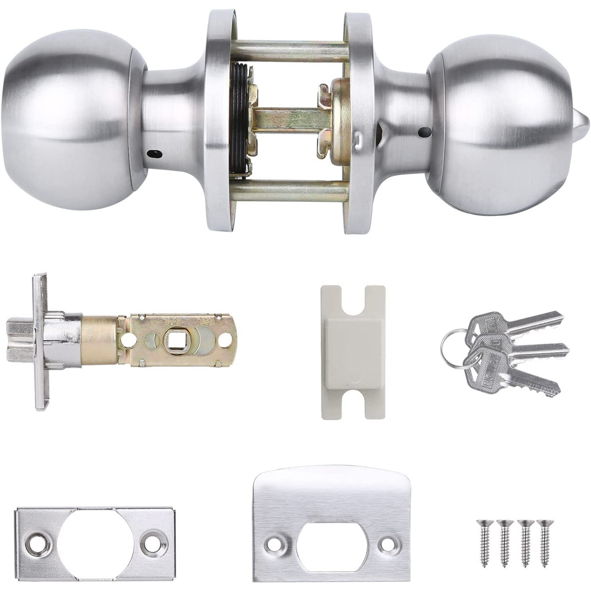YIHATA 5 Pack Keyed Alike Doorknobs, Entry Doorknob Lock with Keys, Round Ball Door Knobs for Front Door, Exterier and Interier Doors, Satin Nickel Finish