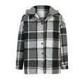 thumbnail image 3 of Winter Hooded Jacket for Women Womens Woolen Jacket Fashion Plaid Print Button Down Shirts Coat Long Sleeve Loose Comfy Flannel Shacket Outwear Hooded Jacket Under $5, 3 of 4