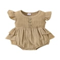 thumbnail image 1 of Baby Girls Fly Sleeve Romper Fashion Solid Color Button  Neck Ruffle Triangle Jumpsuits, 1 of 7