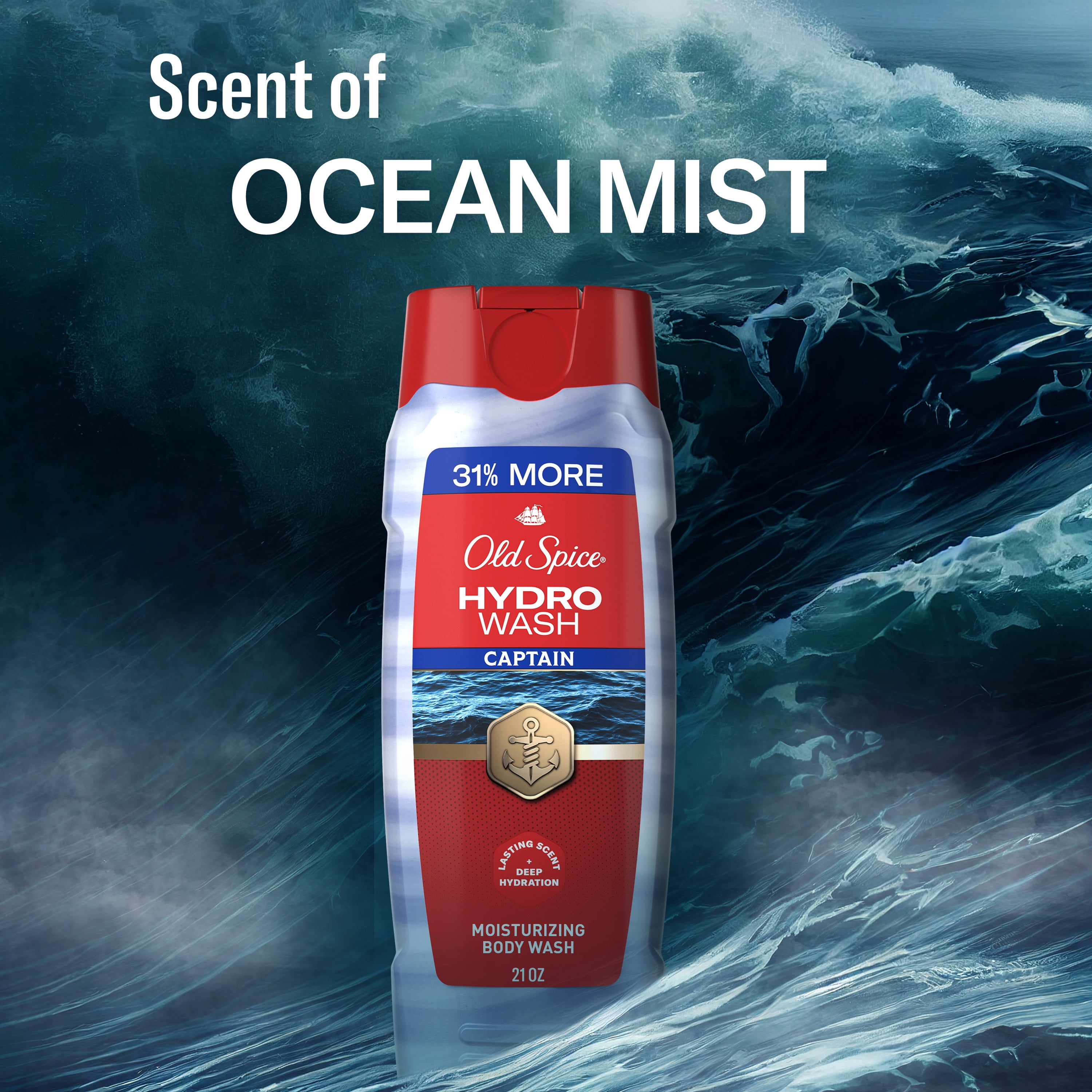 Old Spice Men's Body Wash Moisturizing Hydro Wash, Captain Scent, 21 oz