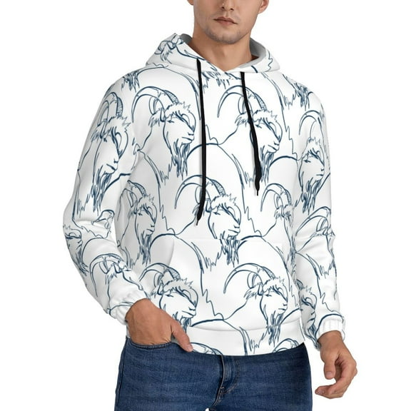 Hoodies for Men - Hand Drawn Line Cool Goat Long Sleeve Comfrt Men'S Fashion Hoodies & Sweatshirts, Sweatshirts for Men Hoodies Pullover Clothing Clothes with Pouch