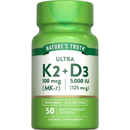 Vitamin K2 Supplement | 800 mcg | 50 Softgels | MK4 MK7 Complex | by Nature s Truth
