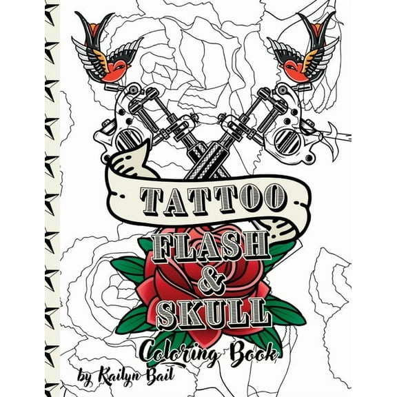 Tattoo Flash and Skull Coloring Book, (Paperback)