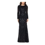 BETSY & ADAM Womens Black Long Sleeve Full-Length Evening Dress Petites 8P