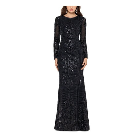 BETSY & ADAM Womens Black Long Sleeve Full-Length Evening Dress Petites 8P