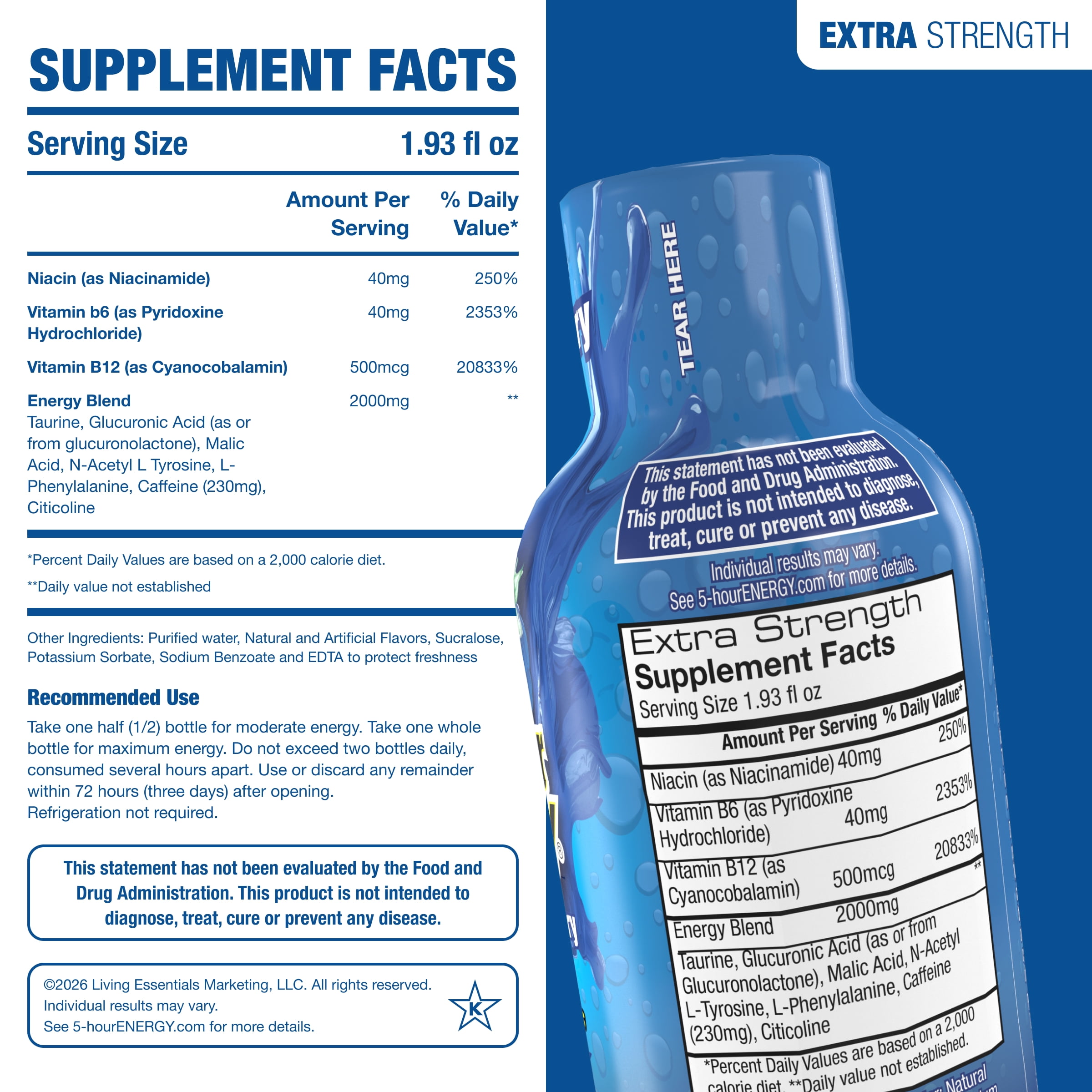 5-hour ENERGY Shot, Extra Strength, Blue Raspberry, 15 Count