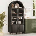 thumbnail image 7 of Aisword 71" Tall Arched Bookcases, 5-Tier Modern Farmhouse Bookshelf with Adjustable Shelves & Sliding Doors, Wood Display Storage Cabinet for Living Room, Office, Black Withdoors, 7 of 7