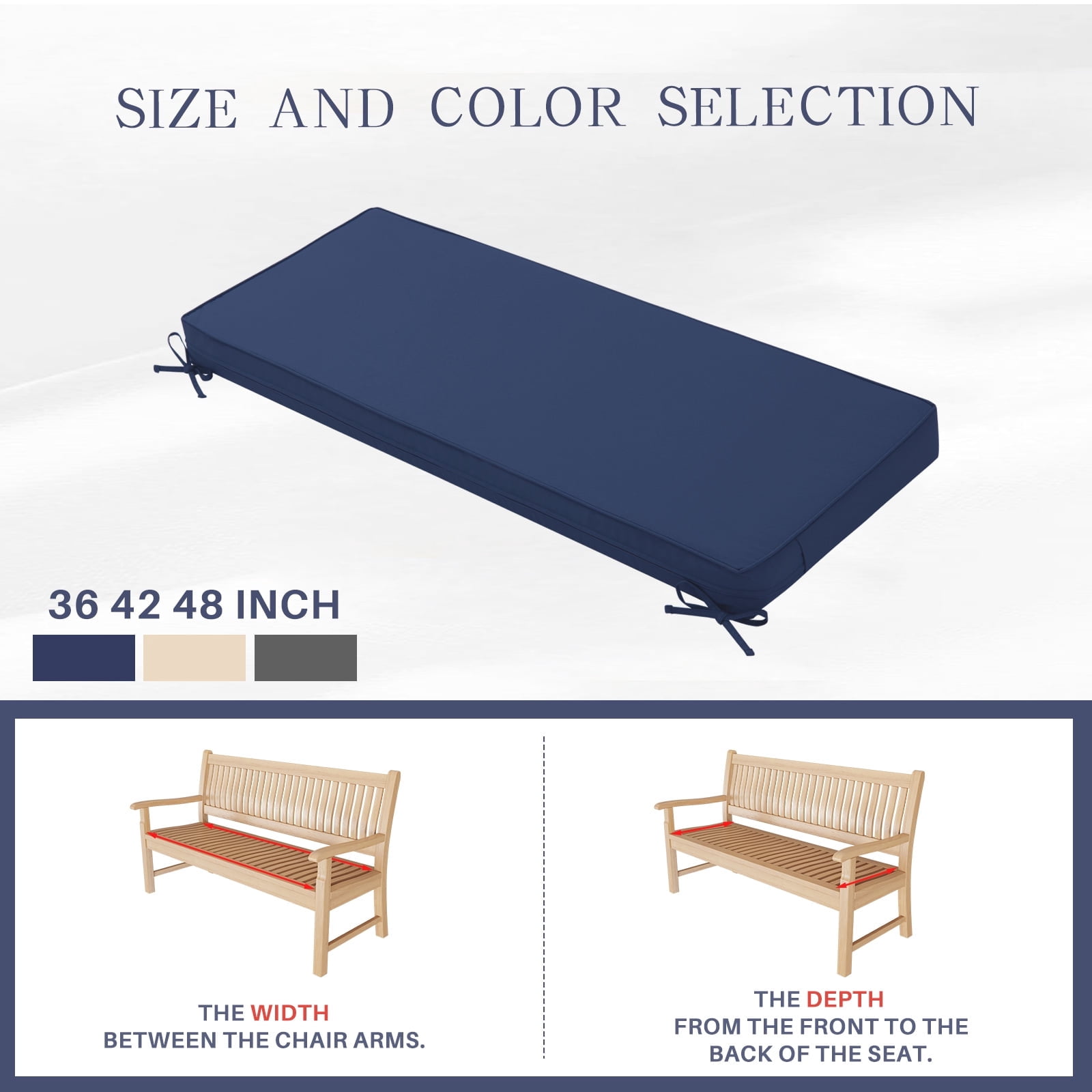 Galenzoov 42×18 inch Outdoor Bench Cushion, Memory Foam Patio Bench Cushion for Outdoor Furniture Waterproof, Porch Swing Pad with Handle and Adjustable Strap, Navy