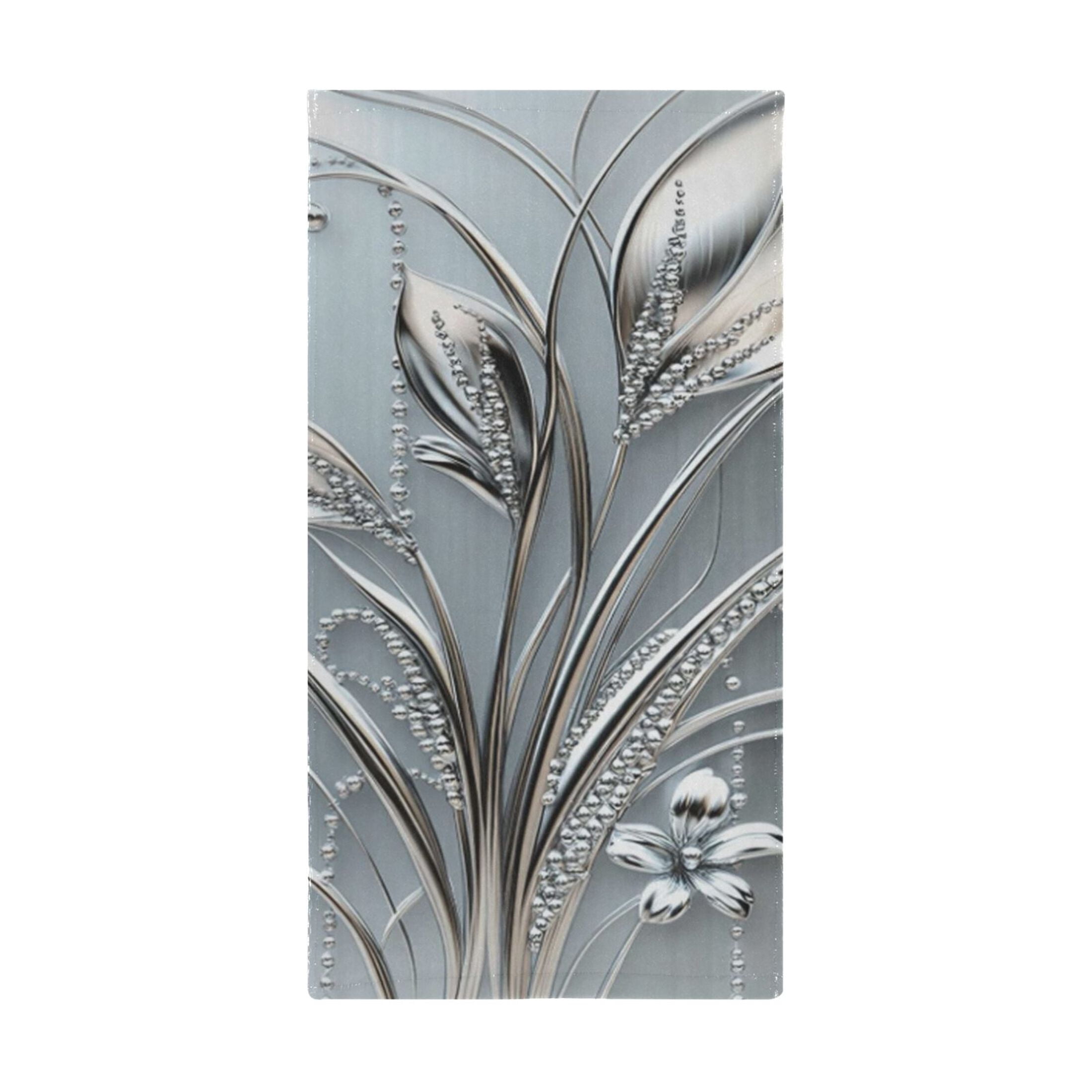 2-Piece Polyester cotton Towel Set Absorbent Grey Metal Silver Flower Leaf Hand Towel Bath Towel Soft and Comfortable Machine Wash 28.3x14.4