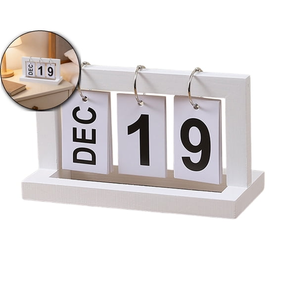Desk Calendar Standing Flip, Wooden Perpetual Desk Calendar, Daily Wooden Metal Perpetual Flip Calendar for Office Desktop Home Decro Ornaments, Vintage Desktop Calender