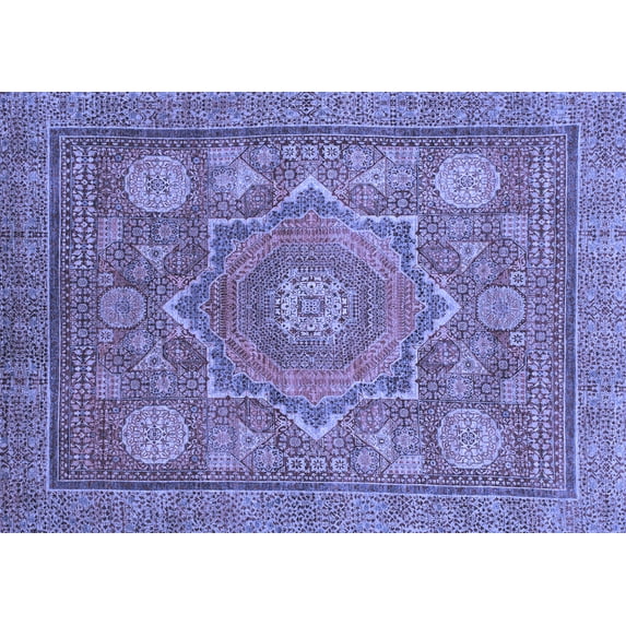 Ahgly Company Machine Washable Indoor Rectangle Abstract Blue Modern Area Rugs, 2' x 4'