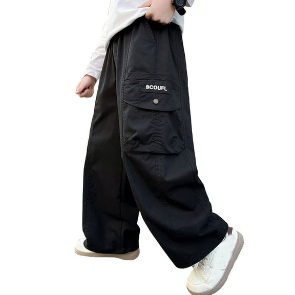 XUELUO Boys Athletic Shorts And Pants Summer Cargo Solid Color High Elastic Waist Drawstring Pockets Loose Fit Casual Sweatpants Trousers Beachwear,Black,4-5 Years