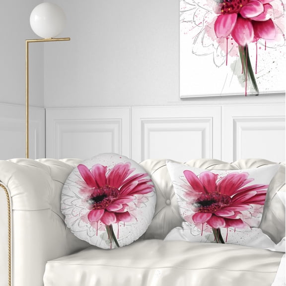 Designart Blooming Red Flower Watercolor - Floral Throw Pillow - 12x20