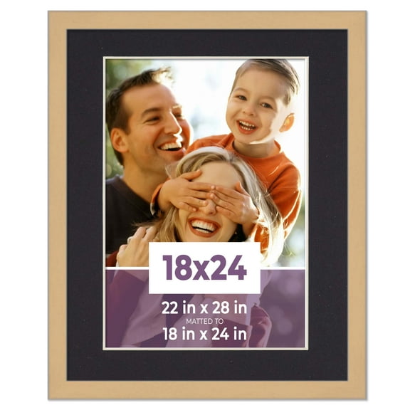18x24 Frame Natural With Black Picture Mat For 18x24 Photo - Natural 22x28 Frame To Display Print