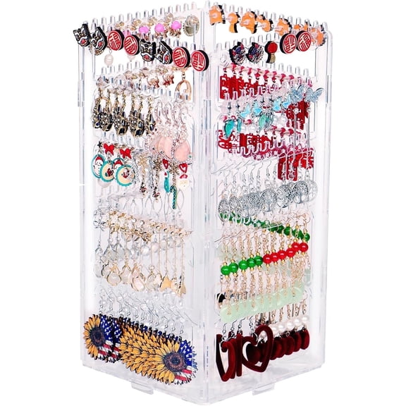 360 Rotating Earring Holder Organizer, 5 Tiers Acrylic Jewelry Display Stand, Clear