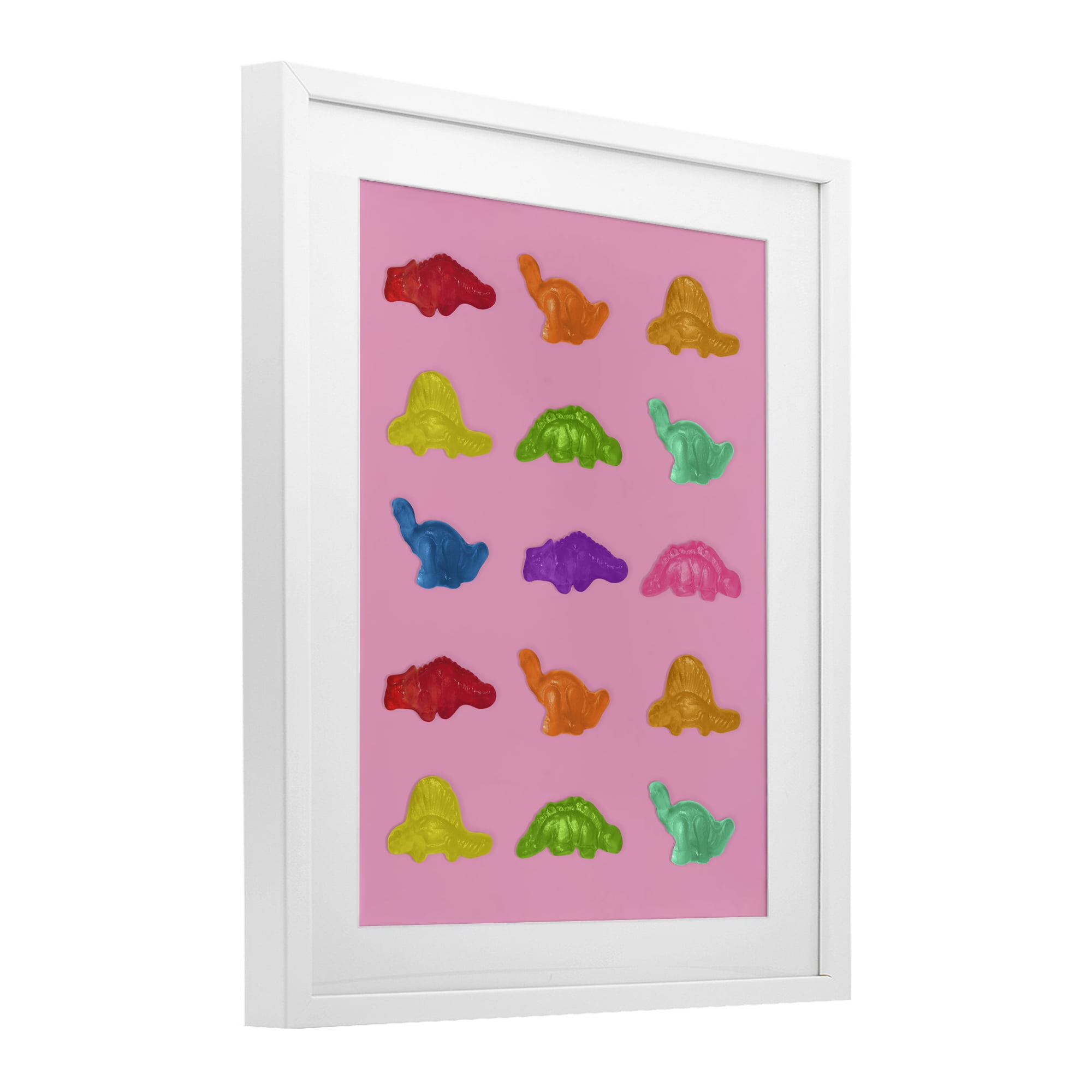 Stupell Industries Dinosaur Candies on Pink White Framed Print Under Glass, design by LISH Creative