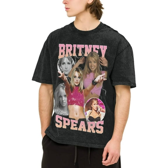 Men's Britneys Music Spears T-Shirt Washed Vintage Loose Short Sleeve Tee Top 133
