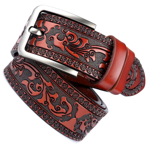 Cinturón masculino Qarigey liso resistente al desgaste PU Rojo marrón 115cm