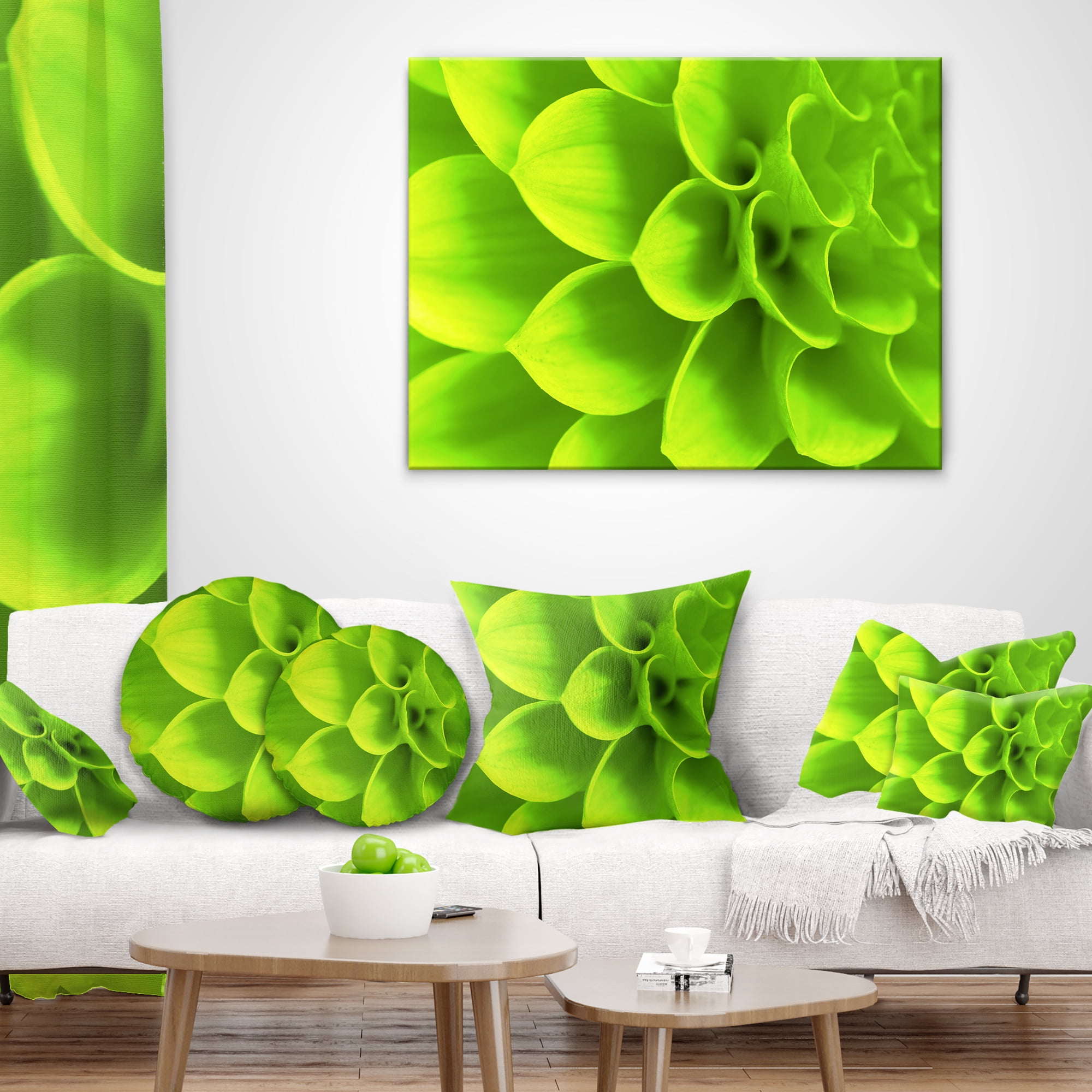 Designart Bright Green Flower Petals - Floral Throw Pillow - 16x16
