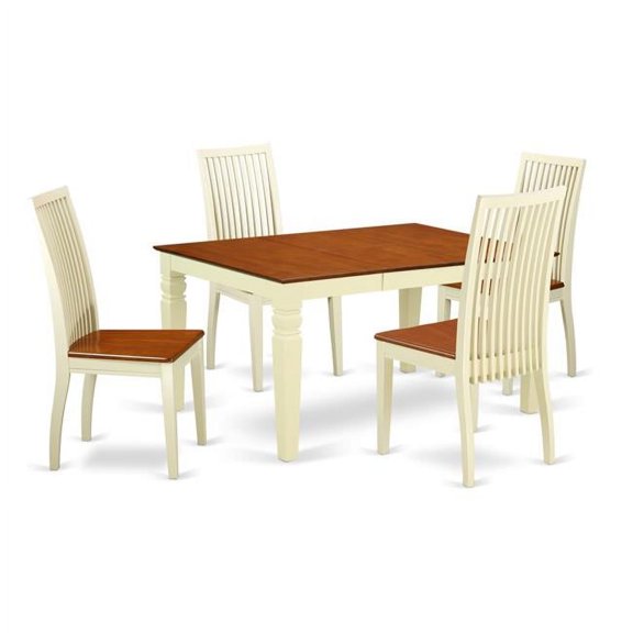 East West Furniture WEIP5-BMK-W 5 Piece Dinette Set, Buttermilk & Cherry