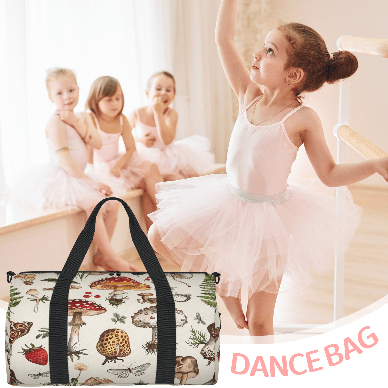 Herdesigns Mushroom Forest Gym Bag for Women, Duffle Bag for Travel Sport, Lightweight Waterproof Carry on Weekender Overnight Dance Yoga Workout Bags