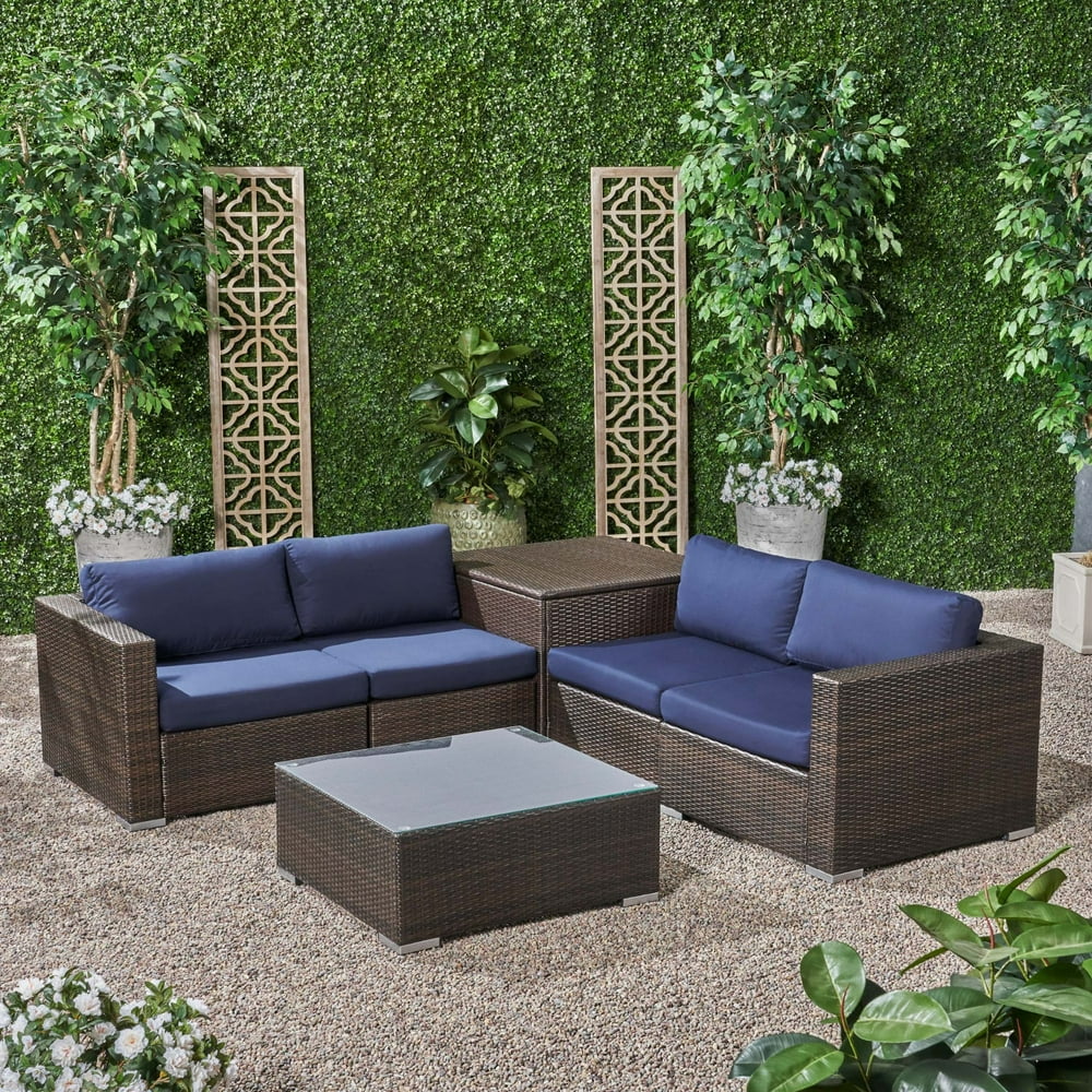 6-Piece Brown Wicker Finish Outdoor Furniture Patio Conversation Set