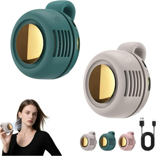 Aerio Clip on Fan - 2025 New Upgrade 2Pcs Portable Silent Mini Bladeless Fan Clip On, 60 Blades with Three-Speed Adjustment, Compact for Office, Travel, Outdoors (2Pcs * Mix)