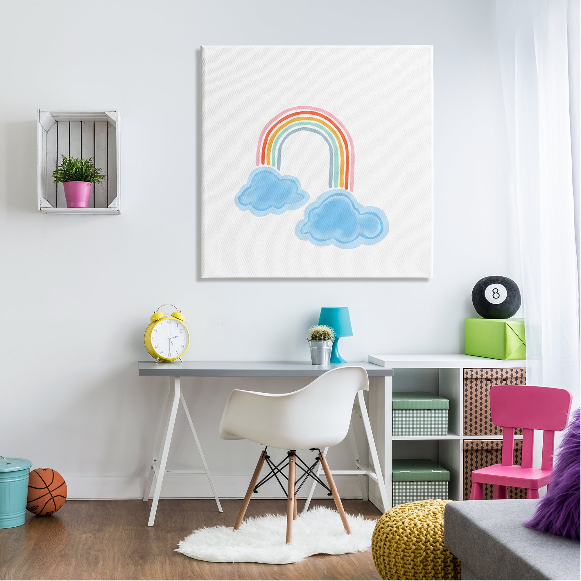 Stupell Industries Whimsical Rainbow with Clouds Landscape Painting Gallery Wrapped Canvas Art Print Wall Art, 36 x 36