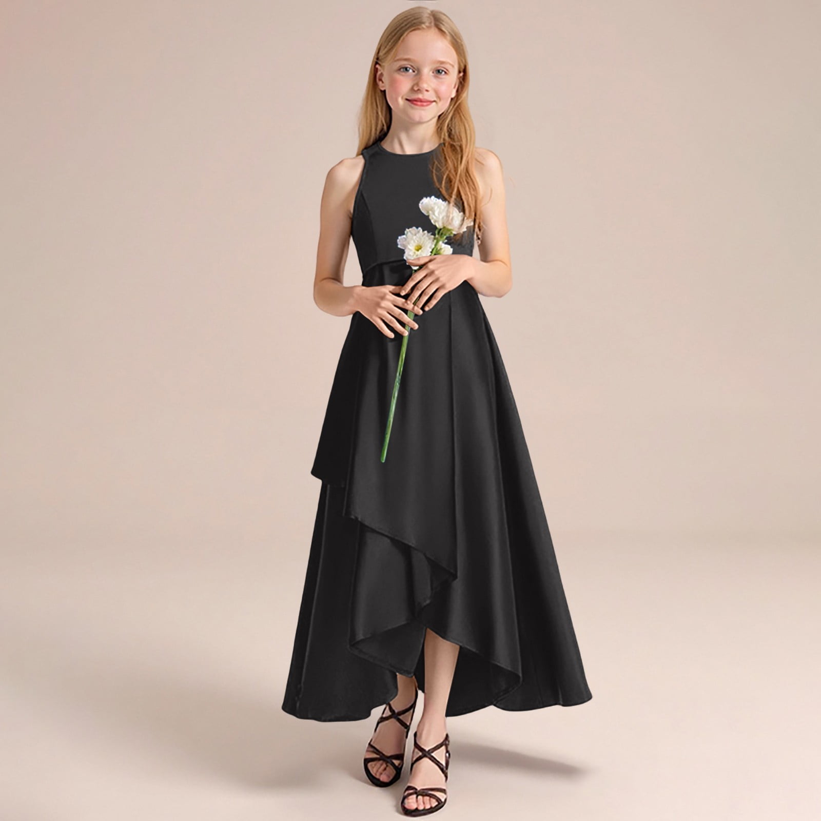 Wdgfv Girls Formal Dresses Elegant Party Gown For Recital Performance Pageant Sleeveless Summer Dress Toddler To Teen Gown Black 5-6 Years