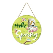 LSLJS Spring Welcome Door Sign for Front Door, Easter Decorations 11.4 inch Rustic Wooden Hanging Wall Plaque Sign with Flowers Pattern, Floral Wood Wreaths Door Hanger Spring Decor for Outdoor Porch