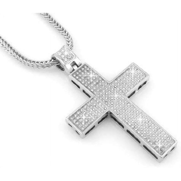 Hip Hop Bling Rodium Plated Sulver Tone Jesus Block Cross Pendant
