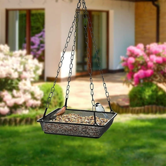 Fangsheng Hanging Bird Feeder Tray - Black Metal Mesh Platform Feeders Outdoor Hanging for Attracting Birds