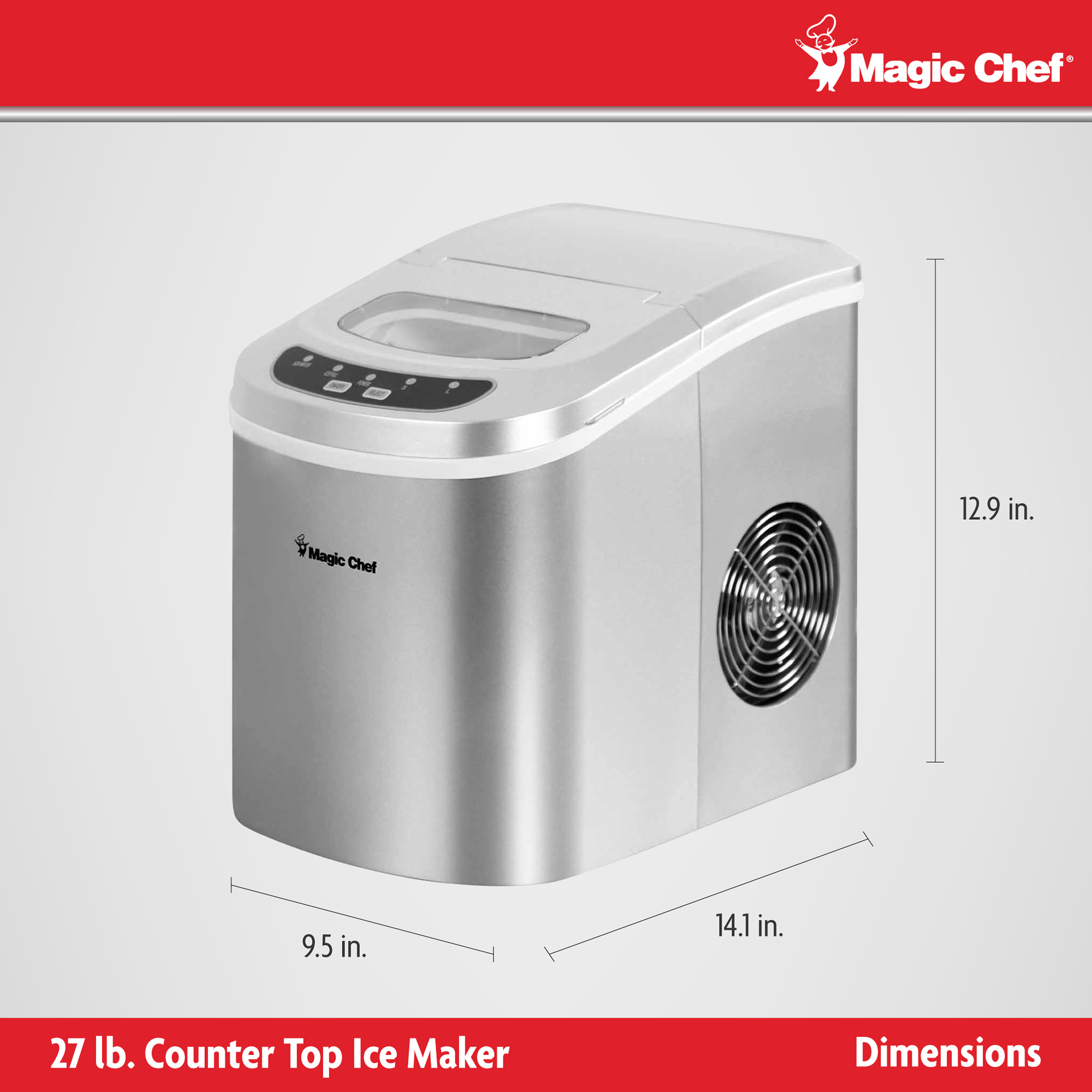 Magic Chef 27 lb. Capacity Portable Countertop Ice Maker, Silver (Bullet Ice)