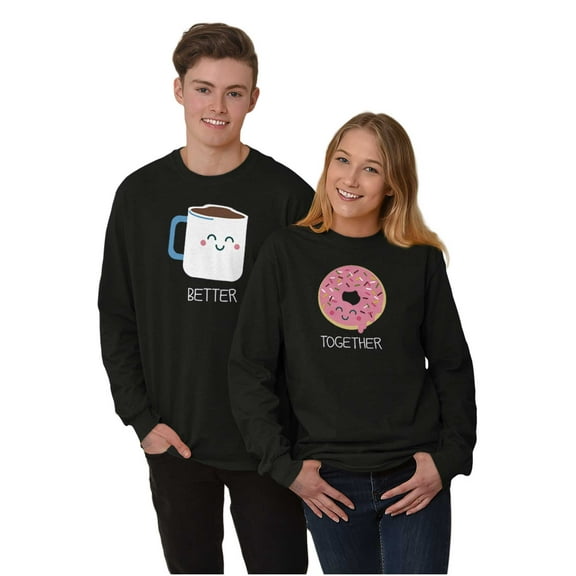 Matching Foodie Set Coffee Donut Plus Size Long Sleeve Graphic Tee Shirt Brisco Brands 2X