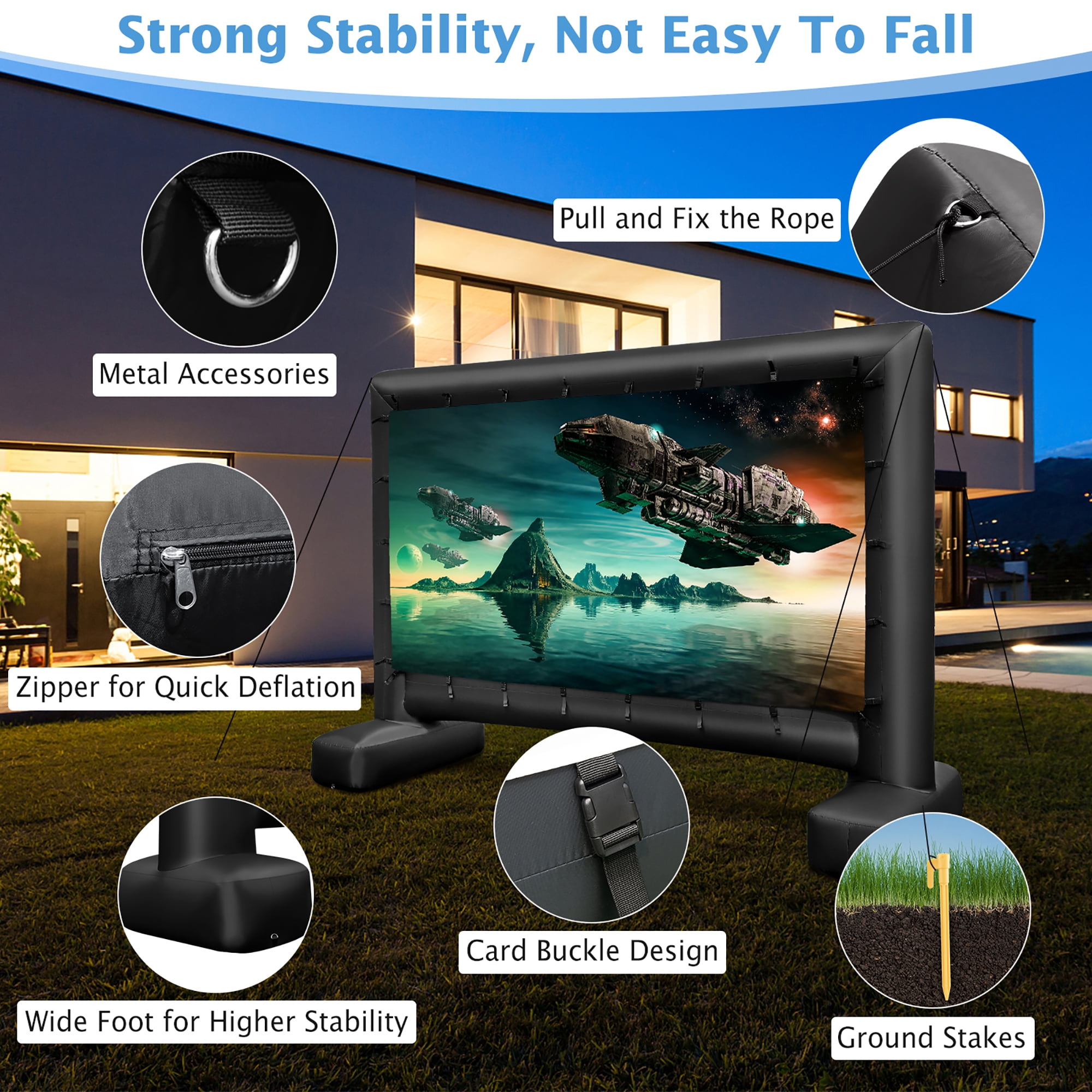 Gymax 16 Ft Inflatable Movie Screen Outdoor Projector Screen w/ Air Blower Carry Bag