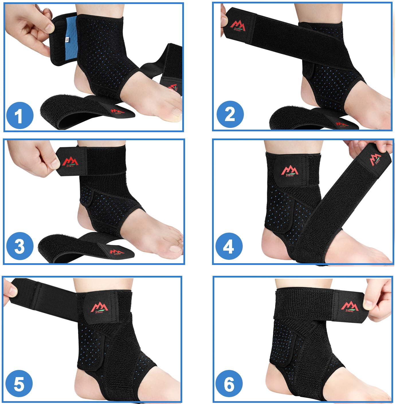 Sinvic Ankle Brace for Men Women, Adjustable Breathable Stabilizer for Sprain Injury And Athletic Sports 2 Bonus Wrist Wraps  Included