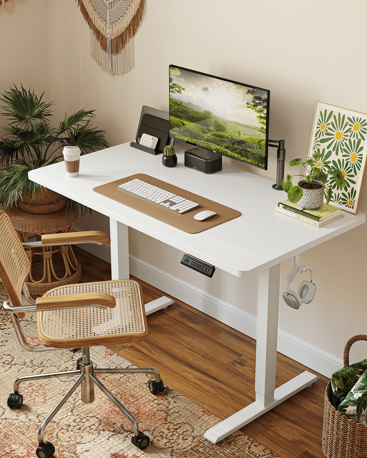 DESINO 40x24 inch Electric Standing Desk, Height Adjustable Sit Stand Desk with Memory Presets, Ergonomic Home Office Computer Desk with Anti-Collision, White