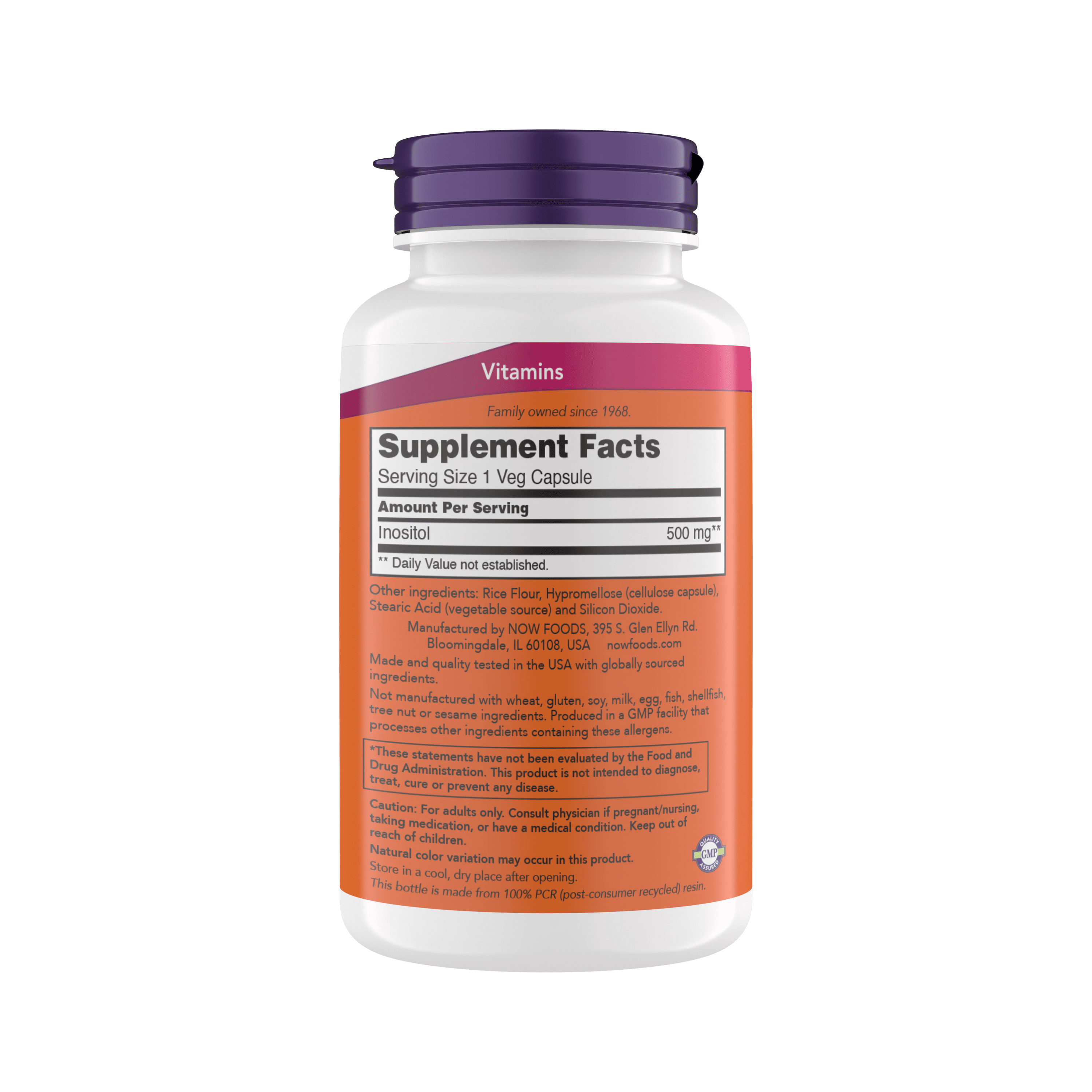 Now Foods Inositol 500 mg, Superior Myo Inositol form, for Healthy Membrane Function*, Cellular Health*, Support for Women* Kosher 200 Vegetarian Capsules (Pack of 1)