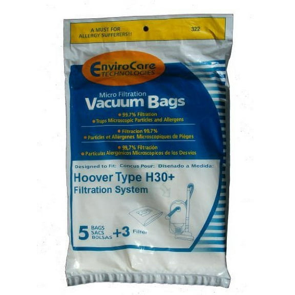 125 Compatible with Hoover Telios, Arianne H30  Allergy Vacuum Bags   Filters, Portable Canister