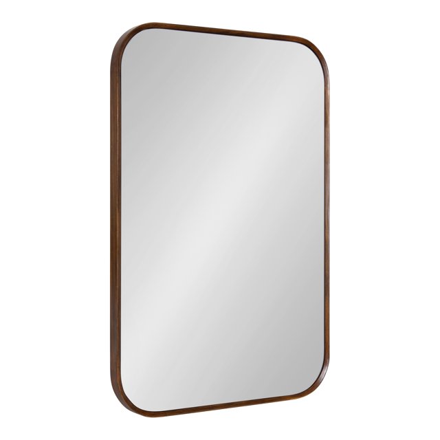 Kate and Laurel Nordlund Modern Wood Framed Wall Mirror, 23 x 35, Walnut Brown, Chic Decorative Beechwood Mirror with Rounded Corners for Transitional Wall Decor