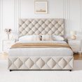 thumbnail image 1 of Bed Frame with 4 Storage Drawers, Linen Upholstered Platform Bed Frame with Headboard and Footboard, Wooden Slats Support, Diamond Stitched Button Tufted, No Box Spring Needed, 1 of 8