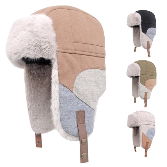 XIAOCHA Men’S Patch‑Work Trapper Hat Solid Outdoor Fall‑Winter Toque,Coffee