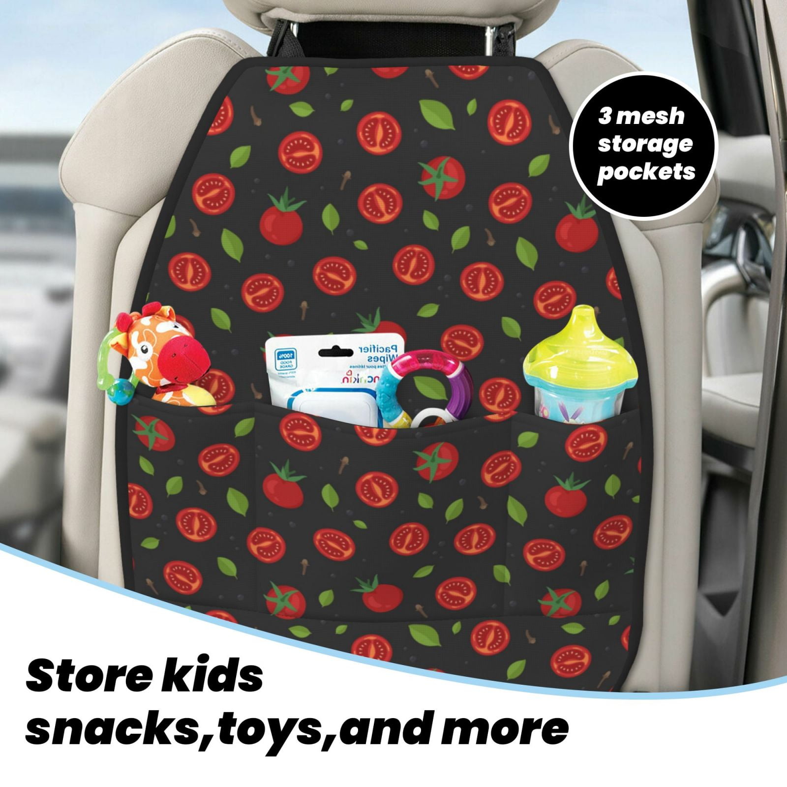 Kdxio Tomatoes1 Print 2 Pack Car Kick Mat Seat Cover Back Protector Mat with Pockets for Organizer Backseat Protector and Storage Anti Kick Pad for Vehicles
