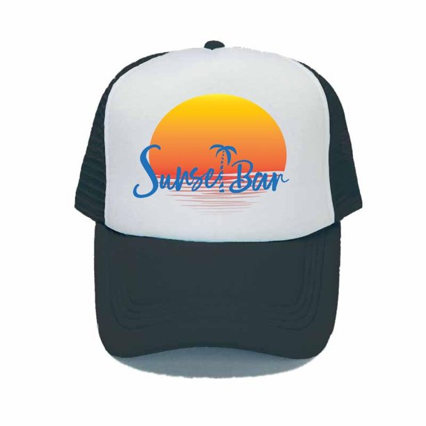 Fashion Dusk Sunrise Sunset Baseball cap Women Men Beach Palm Tree Mesh Snapback Hats Seaside Summer Bar Trucker Hats YY31456-60cm for adult Gao Jinjia LED