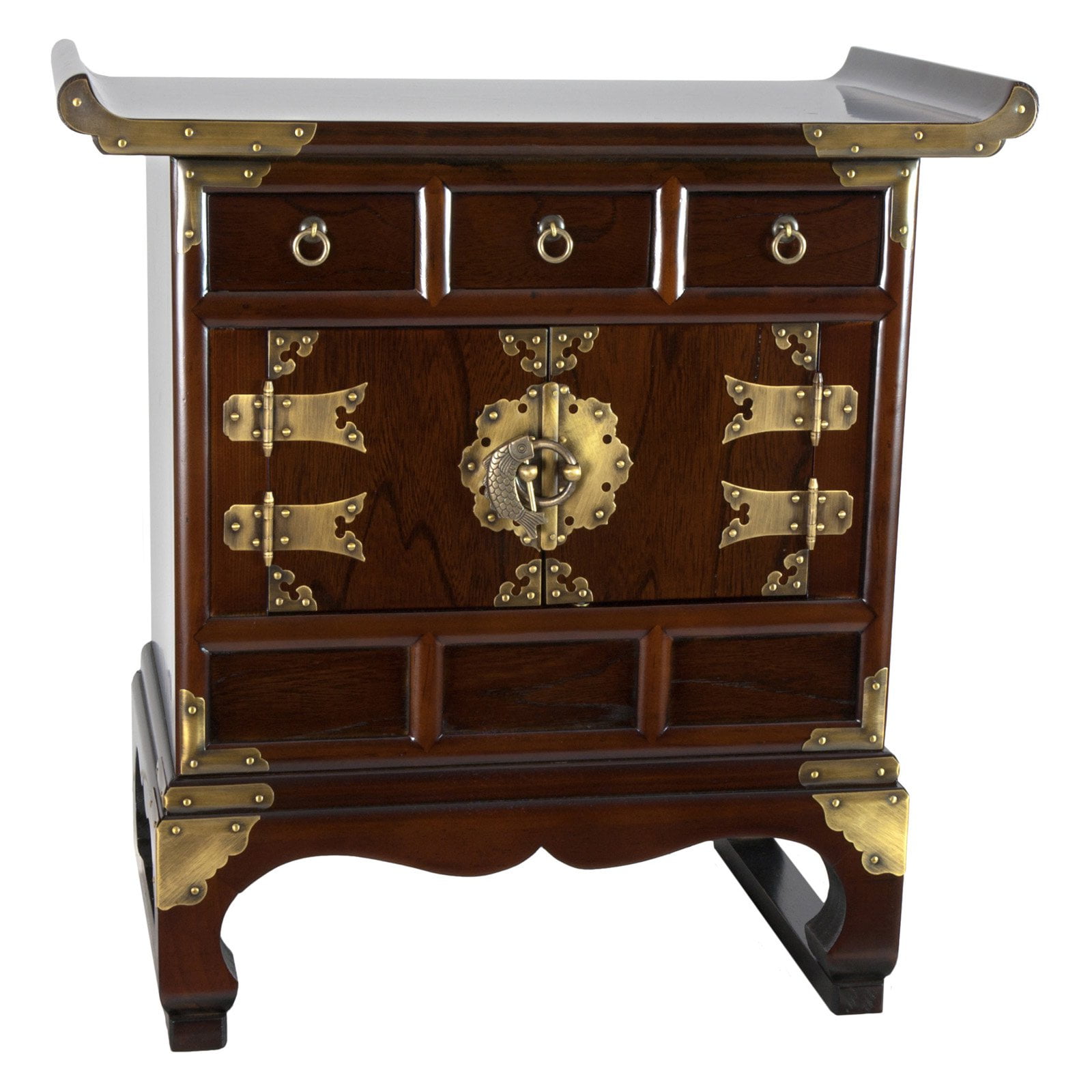 Oriental Furniture Korean End Table with 3 Drawers, Asian, Oriental
