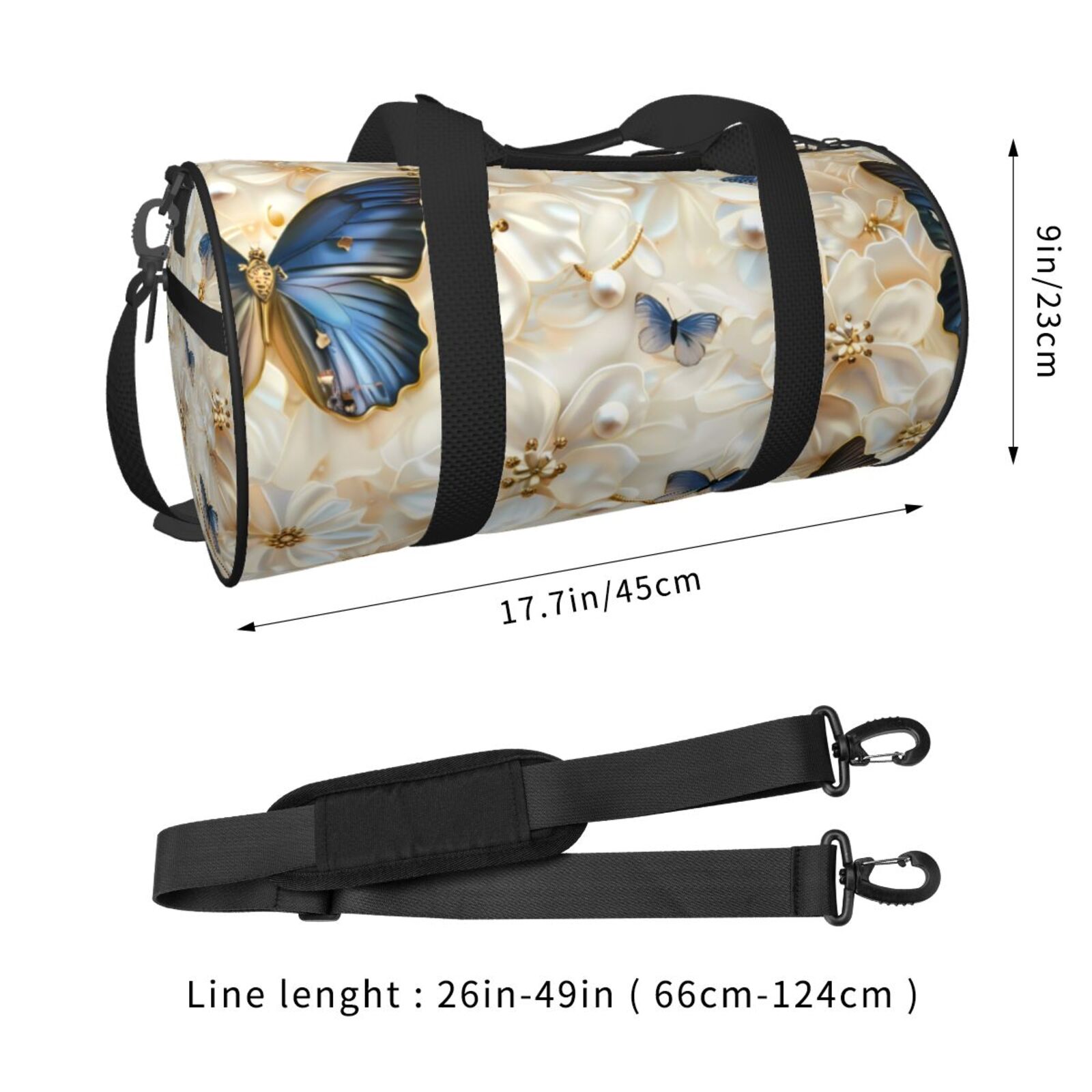 Defioc Elegant Butterflies And Pearls for Travel Duffle Bag,Weekender Bag Carry On Tote Bags Hospital Bag Large Capacity Sport Gym Bag for Men Women Fit for Trave, Gym,Weekend