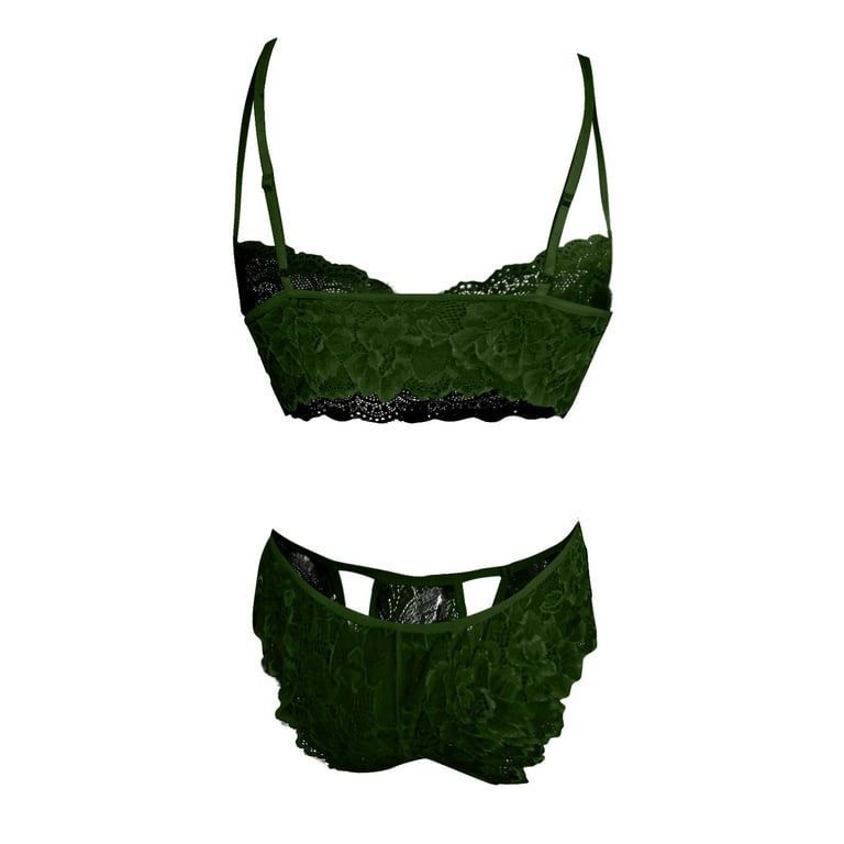 DNDKILG Sexy Lingerie for Women 2 Piece Lace Lingerie Set,Underwire Hollow  Out Bra and Panty Sets Valentine Green 2XL 
