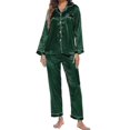 thumbnail image 1 of Pijamas de satén sedoso para mujer Conjunto de pijama con botones Ropa de dormir de dos piezas-mxbc, 1 of 2