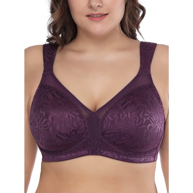 Bra Deyllo para mujer, cobertura total, talla grande, minimizador, color morado